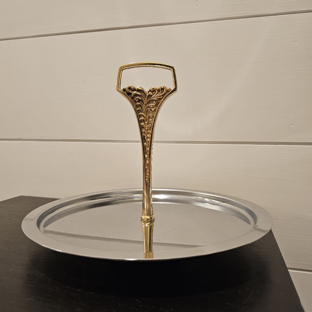 Kromex Elegant Silver and Brass Gold Serving Stand